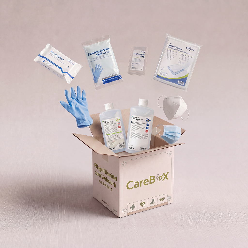 Seniorin mit Pflegekraft — Pflegebox von nuvie